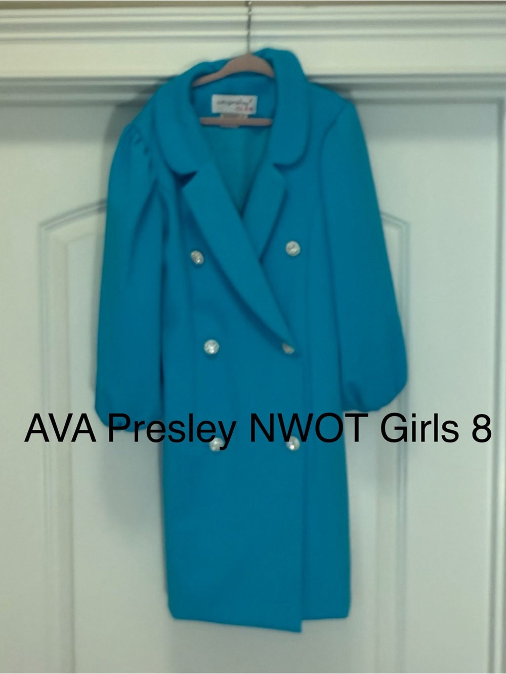 Girls Teal Double-Breasted Coat